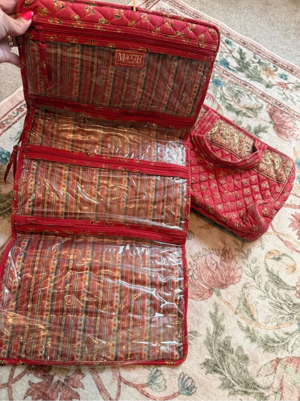 MaggiB Quilted Red Paisley Clear Tote with Matching Organizer